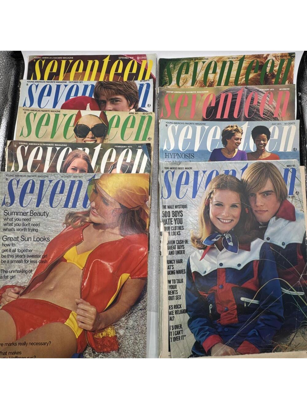 Lot Of 9 Vintage 1971 Seventeen Magazines Beauty Fashion Travel No Labels